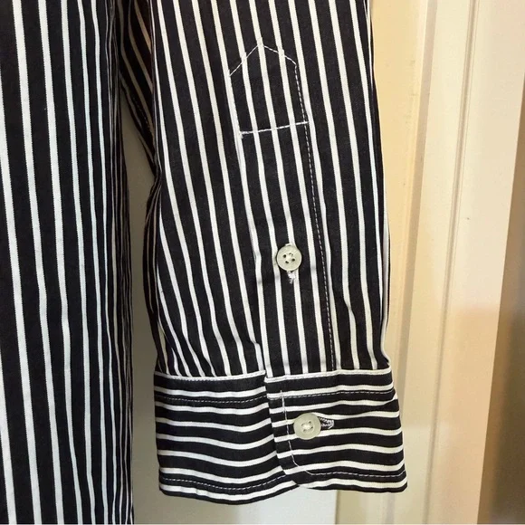 Ralph Lauren Women’s Black White Striped Long Sleeve Button Up Shirt Size XL - Picture 5 of 9
